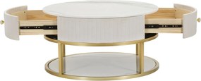 Konferenčný stolík Montpellier 75 cm so zásuvkami zlatý/krémový/mramor