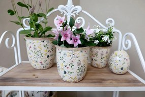 Béžový antik keramický obal kvetináč s kvetmi Cavaillon - Ø 12,5*12,5 cm