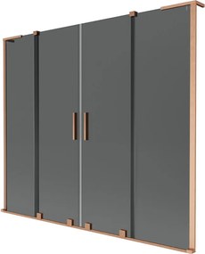 Mexen Velar L Duo, 2-krídlová posuvná vaňová zástena 200 x 150 cm, 8mm šedé sklo, medená matná, 896-200-003-42-65