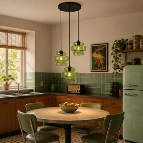 Retro závesná lampa čierna so zeleným sklom 3-svetlá - Denise