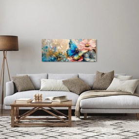 Obraz - Maľba kvetov a motýľov (120x50 cm)