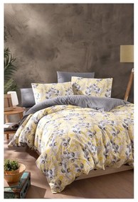 Žlto-sivé 4-dielne predĺžené obliečky na dvojlôžko s plachtou 200x220 cm Leaves – Mila Home