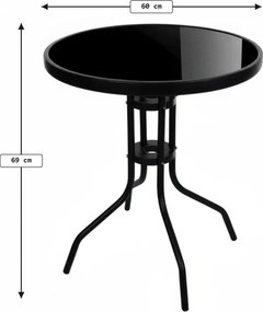 Okrúhly záhradný stôl so sklenenou doskou ISLAND BLACK 60 cm, čierny