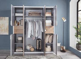 Šatníková skriňa Vegas, 180 cm, biela / dub artisan