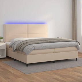 Boxspring posteľ matrac a LED kapučínová 200x200 cm umelá koža 3135908