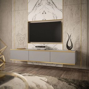 TV STOLÍK DION ŠEDÝ + ZLATÝ 175 cm ZÁVESNÝ / NOHY