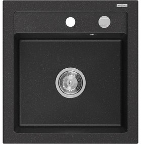 Mexen Vito granitový jednokomorový drez 520 x 490 mm, čierna/strieborná metalik - 6503521000-73