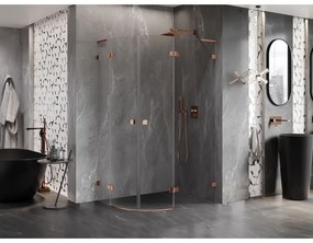 Mexen Lunar, L pravý polkruhový sprchový kút 90 x 70 cm, 8mm číre sklo, profil ružové zlato, 833L-090P-070L-60-00