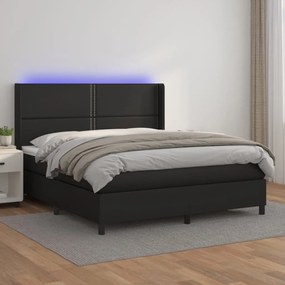 Boxspring posteľ s matracom a LED čierna 160x200 cm umelá koža 3139331