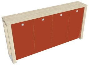 Stredná šatníková skriňa Verno+ 260 x 46 x 130 cm, sklenené dvere, agát / oranžová