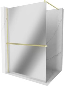 Mexen Kioto+, sprchová zástena Walk-In s poličkou a vešiakom 80 x 200 cm, 8mm sklo vzor zrkadlo, zlatý matný profil, 800-080-121-55-50