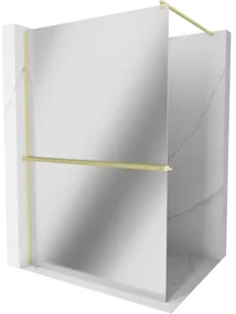 Mexen Kioto+, sprchová zástena Walk-In s poličkou a vešiakom 80 x 200 cm, 8mm sklo vzor zrkadlo, zlatý matný profil, 800-080-121-55-50