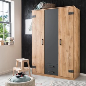 Šatníková skriňa so zásuvkami Cork, 135 cm, doskový dub/grafit