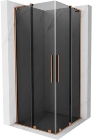 Mexen Velar L Duo, sprchový kút s posuvnými dverami 90 x 90 cm, 8mm šedé sklo, medená matná, 871-090-090-02-43-65