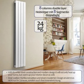 Vertikálny radiátor, stredové pripojenie, 1800 x 304 x 69 mm