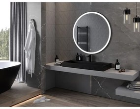 Mexen Esso, okrúhle LED podsvietené kúpeľňové zrkadlo 100 cm, 6000K, vykurovacia podložka proti zahmlievaniu, čierny rám, 9825-100-100-611-70