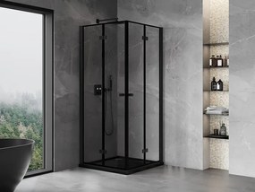 Mexen Mist-F Duo, skladací sprchový kút 80 x 80 cm, číre sklo-čierny rám, 8A6-080L-080P-70-70