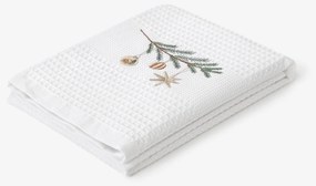 Goldea vianočná kuchynská vaflová utierka s výšivkou - baňky na vetve na bielom 50 x 70 cm