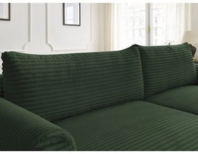 Tmavozelená menčestrová rozkladacia rohová pohovka (pravý roh) Lucien – Bobochic Paris