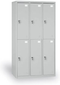 Šatníková skrinka S2 s úložnými boxami, 6 boxov, 1820 x 900 x 500 mm, demont, cylindrický zámok, sivé dvere