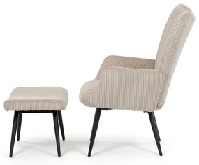 Relaxačné kreslo ušiak s taburetom ROYAL — kov, menčester, béžová