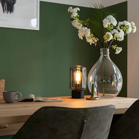 Dizajnová stolná lampa čierna s dymovým sklom - Bliss Cute