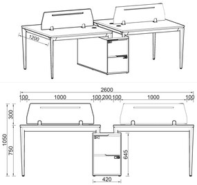 Kancelársky set pre 4 osoby Houseland Profit Max 05 2612 dub/biela
