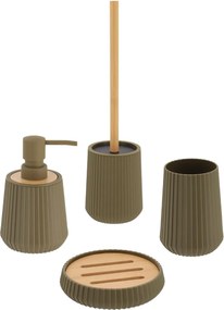 Sada kúpeľňových doplnkov Roza, olivová/s drevenými prvkami
