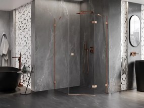 Mexen Lunar, päťuholníkový sprchový kút s pravým sklonom 80 x 100 cm, 8mm číre sklo, profil medená matná, 831-080P-100L-65-00-P