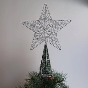 DECOLED Hviezda na vrchole stromu, striebro, 24 x 36 cm