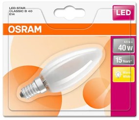 LED žiarovka OSRAM v tvare sviečky, E14, 4,5 W, 470lm, teplá-biela