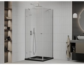 Mexen Roma, sprchový kút s krídlovými dverami 80 (dvere) x 80 (stena) cm, 6mm číre sklo, chrómový profil + slim sprchová vanička čierna + chrómový sifón, 854-080-080-01-00-4070