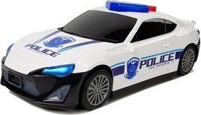 LEAN Toys Policajné auto, úschovný priestor, garáž 2 v 1, policajt, malé autíčka, zvuky, svetlá