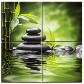 Obraz na plátne - Zen kamene a bambus - štvorec 3193E (100x100 cm)