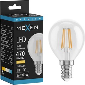 Mexen Vintis, LED filamentová žiarovka E14, G45, 4 W, teplá biela 2700K, číra, L156-E14-0427-00