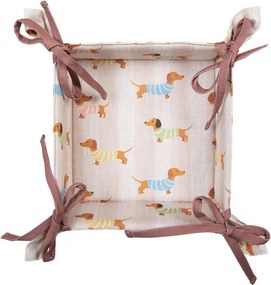 Béžový bavlnený košík na pečivo s jazvečíkmi Puppy Pullover - 35*35*8 cm