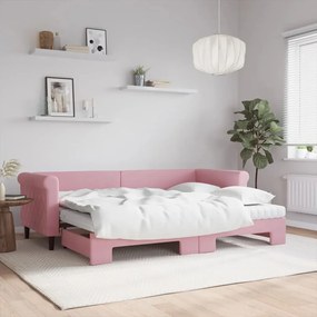 Rozkladacia denná posteľ s matracmi ružová 80x200 cm zamat 3197791