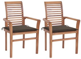 vidaXL Jedálenské stoličky 2 ks sivohnedé podložky tíkový masív