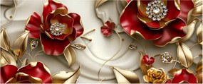 Obraz - 3D Červeno-zlaté kvety (120x50 cm)