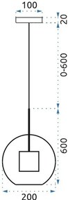 Toolight - Sklenená závesná lampa loft APP557-1CP 20cm 1xE27 60W, čierna, OSW-08750