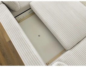 Krémovobiela menčestrová rozkladacia/s úložným priestorom rohová pohovka (pravý roh/do tvaru "U") Lucien – Bobochic Paris