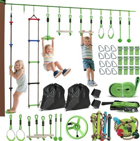 AIYAPLAY Ninja Slackline 10m pre deti - Sada pre Nindža vojnové prekážkové dráhy | Aosom
