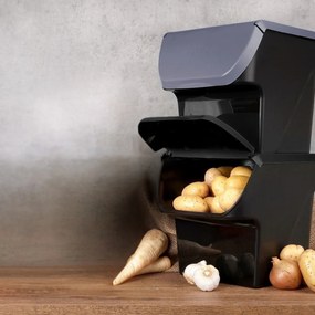 VILDE Sada 2ks úložných boxov VEGBOX na zemiaky a zeleninu s vetraním, VEGBOX čierny+sivý (14l )