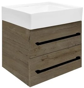 Kúpeľňová skrinka s umývadlom a čiernou úchytkou SAT Cube Way 60x53x46 cm dub Wellington mat CUBE46C602DWSATCW, 1 ks