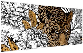 Obraz - Leopard medzi kvetmi (120x50 cm)