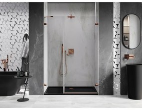 Mexen Lunar-B, pravé otočné sprchové dvere 135 cm, 8mm číre sklo, ružové zlato profil, 832S-135-050-60-00-P