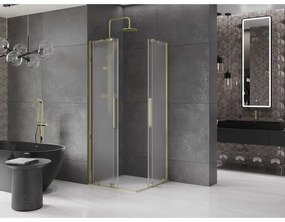 Mexen Velar Duo, sprchový kút s posuvnými dverami 80 x 80 cm, 8mm sklo námraza, zlatá lesklá, 871-080-080-32-50