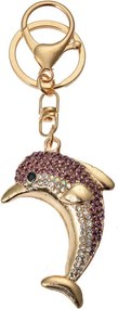 Ružovo-zlatý kovový prívesok na kľúče s kamienkami delfín - 4*2*6 cm