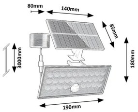 Rabalux 77129 - LED solárny reflektor so senzorom ZAVOD LED/8W/3,7V IP65