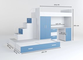 Detská posteľ Ruby V (biela + svetlomodrá) (s roštami). Vlastná spoľahlivá doprava až k Vám domov. 1121266
